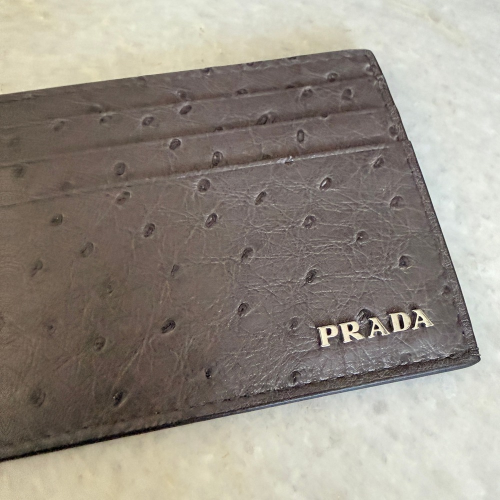 Prada Ardesia Ostrich Leather Card Holder Wallet 2MC223 Struzzo Dark Grey Italy